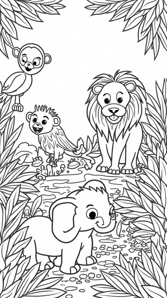 Páginas para colorear de la jungla para preescolares